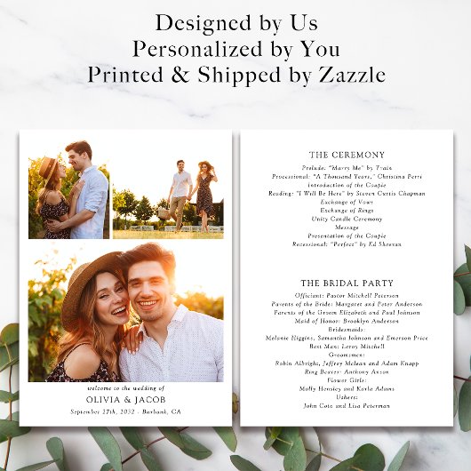 Minimalistische fotocollage bruiloft programmakaart