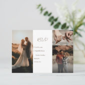 Minimalistische fotocollage bruiloft RSVP kaartje (Staand voorkant)
