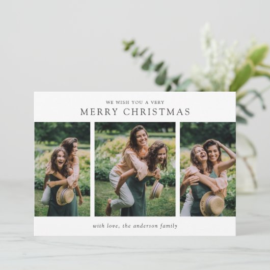 Minimalistische fotocollage moderne kerst feestdagenkaart (Staand voorkant)
