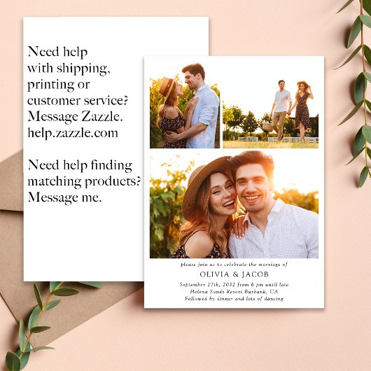 Minimalistische fotocollage QR-code bruiloft Kaart