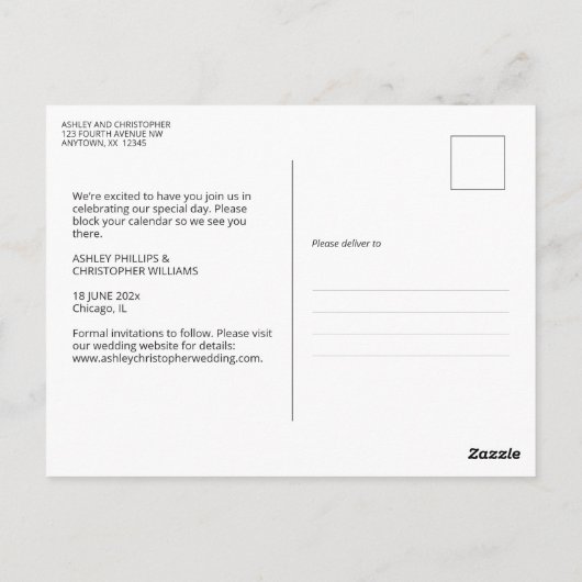 Minimalistische Fotocollage Save the Date-ansichtk Briefkaart (Achterkant)