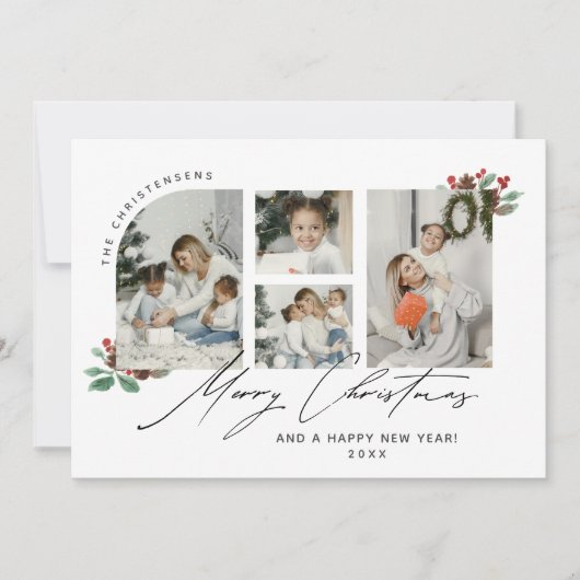 Minimalistische fotocollage Vrolijke kerstcollage Feestdagenkaart (Voorkant)