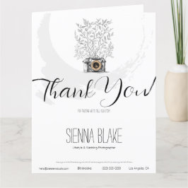 Minimalistische Fotograaf Botanische Camera Zwart- Bedankkaart