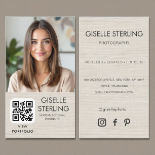 Minimalistische Fotograaf Linnen Foto QR Code  Visitekaartje