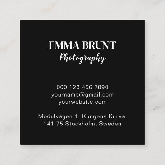 Minimalistische fotografie, modern en professionee vierkante visitekaartje (Achterkant)