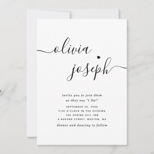 Minimalistische fotohuwelijks Script + QR-code det Kaart (Voorkant)