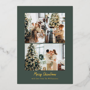 Minimalistische fotokollage Kerst chic groen goud Folie Feestdagenkaart