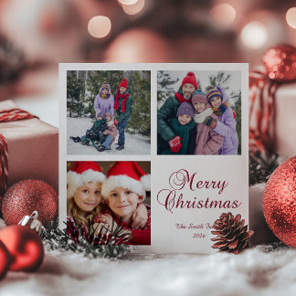 Minimalistische fotorooster Burgundy Prettig kerst Feestdagenkaart