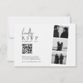 Minimalistische fotostrip QR-code trouwkaart RSVP Kaartje (Voorkant)