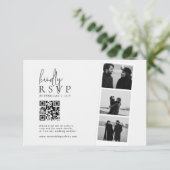 Minimalistische fotostrip QR-code trouwkaart RSVP Kaartje (Staand voorkant)