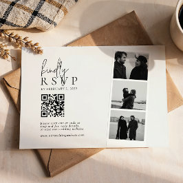 Minimalistische fotostrip QR-code trouwkaart RSVP Kaartje
