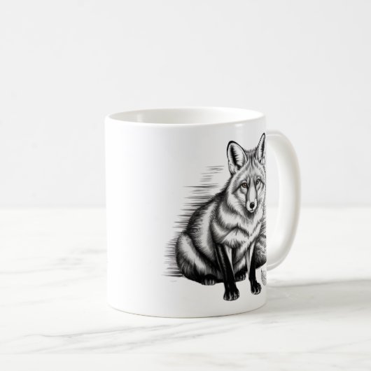 Minimalistische Fox Line Art – Emotionele zwarte i Koffiemok (Voorkant rechts)