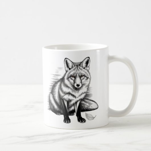 Minimalistische Fox Line Art – Emotionele zwarte i Koffiemok (Rechts)