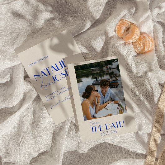 Minimalistische Franse grillige retro foto bruilof Save The Date