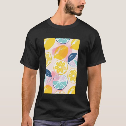 Minimalistische Fruit Pattern Art Lemon Waterverf T-shirt (Voorkant)