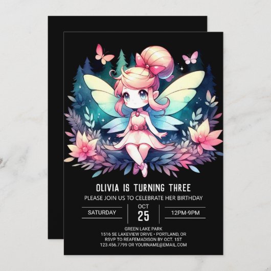 Minimalistische Fun Fairy Verjaardag Kaart (Voorkant / Achterkant)