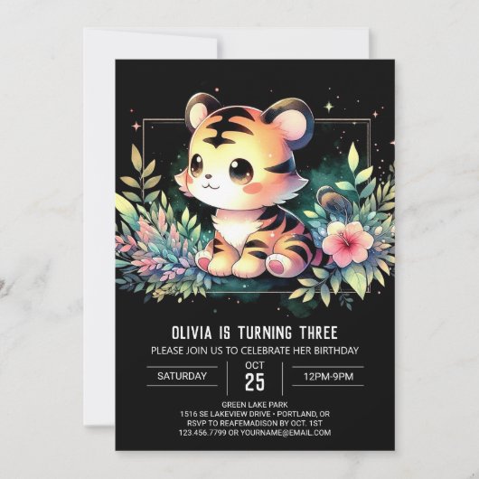 Minimalistische Fun Tiger Verjaardag Kaart (Voorkant)