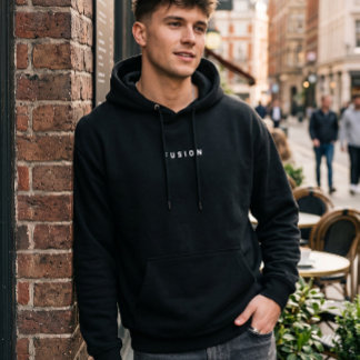 Minimalistische FUSION-typografie zwarte hoodie |