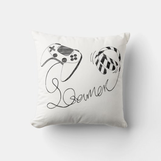 Minimalistische gamer kat lijnkunst - Controller k Kussen (Voorkant)