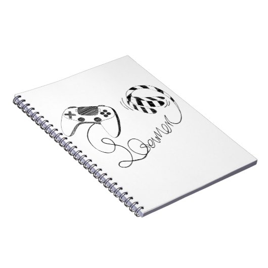 Minimalistische gamer kat lijnkunst - Controller k Notitieboek (Rechterzijde)