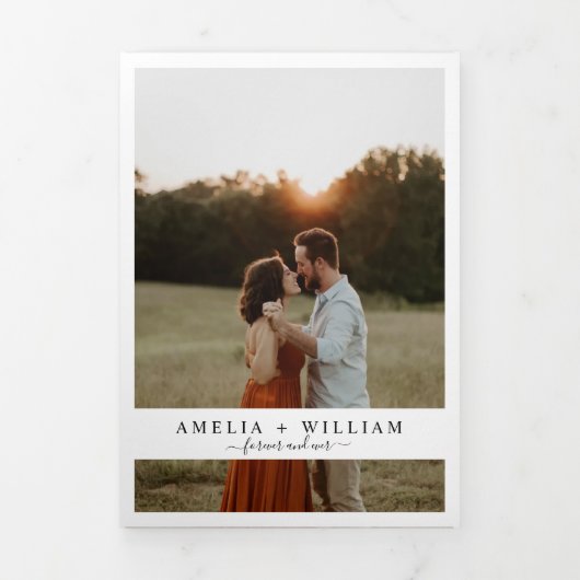 Minimalistische Gatefold Foto QR Code RSVP bruilof Drieluik Uitnodiging (Cover)