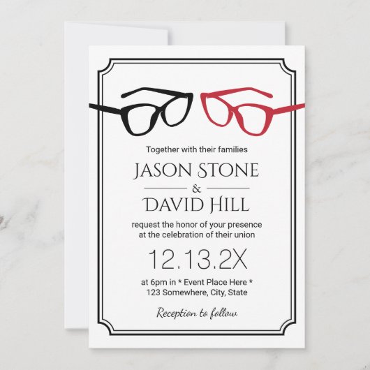 Minimalistische Gay Bruiloft Twee glazen Classic I Kaart (Voorkant)