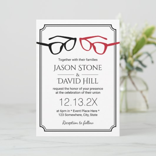 Minimalistische Gay Bruiloft Twee glazen Classic I Kaart (Staand voorkant)