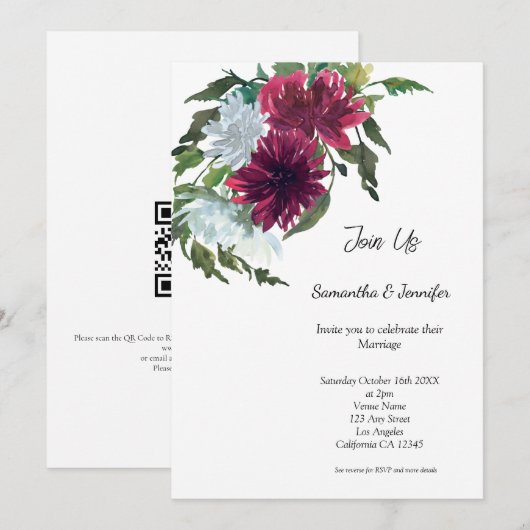 Minimalistische Gay LGBGQ QR Code Bloemen Bruiloft Kaart (Voorkant / Achterkant)