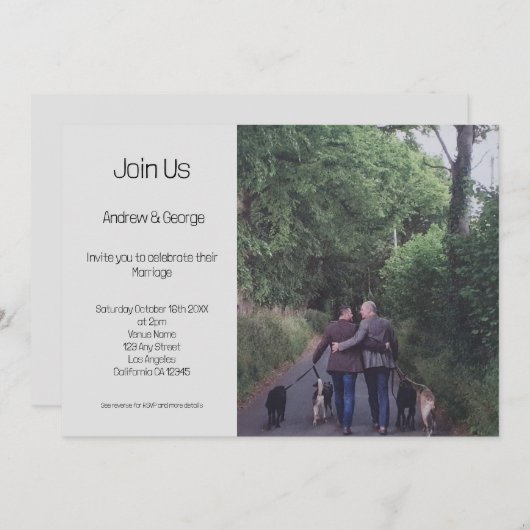 Minimalistische Gay LGBGQ QR Code Grijs Bruiloft Kaart (Voorkant / Achterkant)