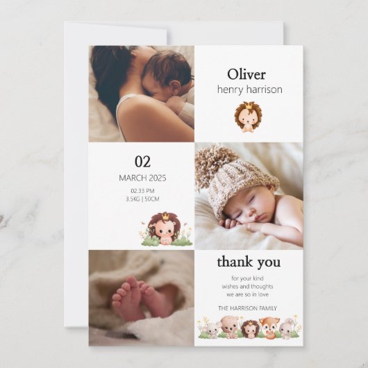 Minimalistische geboorteaankondiging kaart (Voorkant)