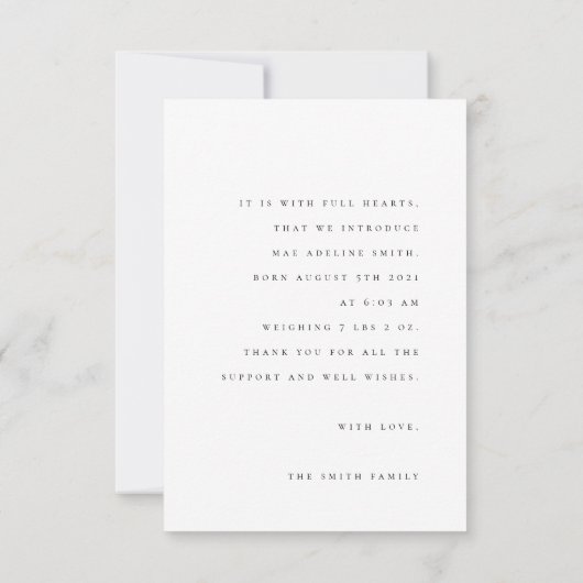 minimalistische geboortekaartje RSVP kaartje (Achterkant)