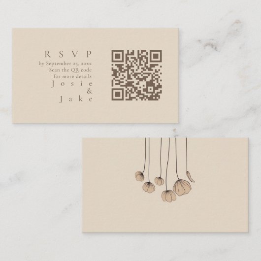 Minimalistische gedempte tonen QR-code wildlowers Informatiekaartje (Voorkant / Achterkant)