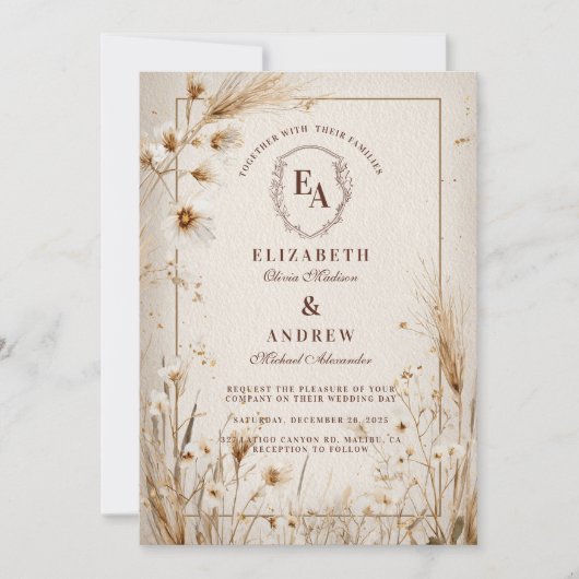 Minimalistische gedroogde bloemen neutraal rustiek kaart (Voorkant)