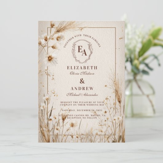 Minimalistische gedroogde bloemen neutraal rustiek kaart (Staand voorkant)