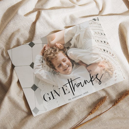 Minimalistische “Geef Dank” Familie Foto Briefkaart