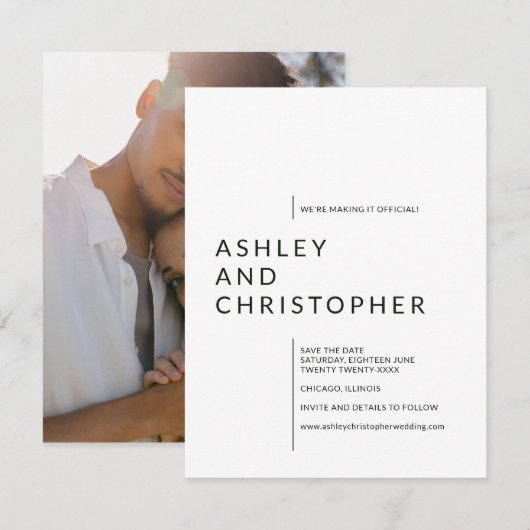 Minimalistische Geïsoleerde Namen Bruiloft Save The Date (Voorkant / Achterkant)