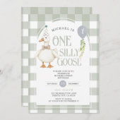 Minimalistische Gekke Gans 1e Verjaardag Gingham Kaart (Voorkant / Achterkant)