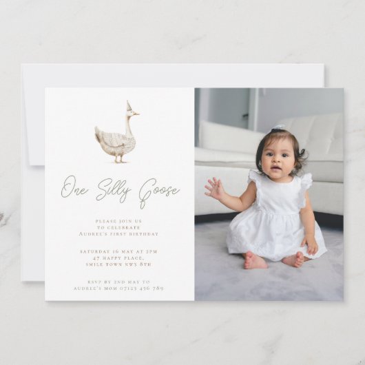 Minimalistische Gekke Gans Eerste Verjaardag Party Kaart (Voorkant)
