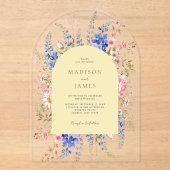 Minimalistische Gele Boho Wildflower Bloemen Huwel Acryl Uitnodigingen (Voorkant)