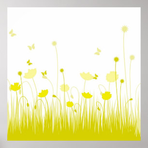 Minimalistische gele en witte klaprozen Meadow Flo Poster