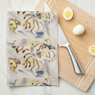Minimalistische Gele Engeltjesvis Vintage Aquarel Theedoek