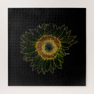 Minimalistische gele neon zonnebloem bloemkunst legpuzzel