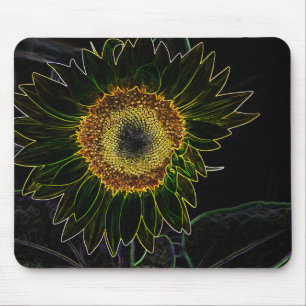 Minimalistische gele neon zonnebloem bloemkunst muismat