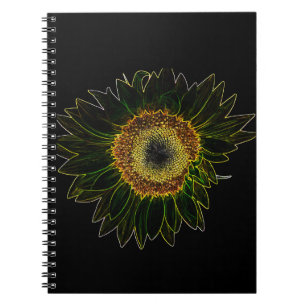 Minimalistische gele neon zonnebloem bloemkunst notitieboek