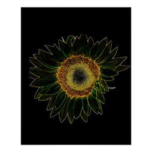 Minimalistische gele neon zonnebloem bloemkunst perfect poster