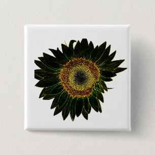 Minimalistische gele neon zonnebloem bloemkunst vierkante button 5,1 cm