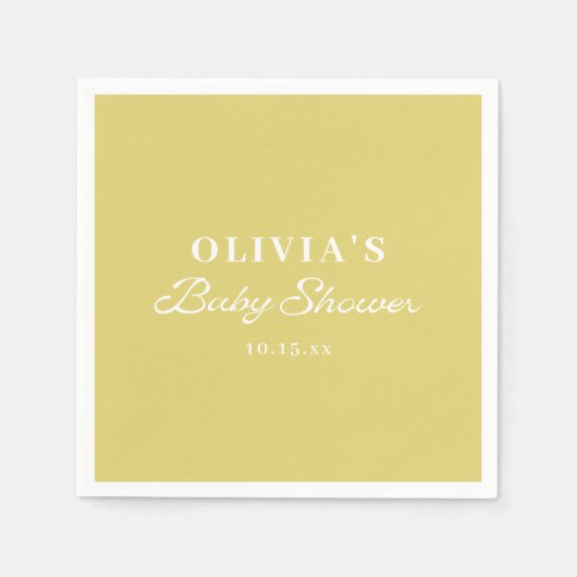 Minimalistische Gele Retro Schrift Baby Shower Aan Servet (Voorkant)
