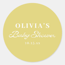 Minimalistische Gele Retro Script Baby Shower Aang Ronde Sticker