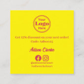 Minimalistische gele roze veer dank u branding vierkante visitekaartje (Achterkant)