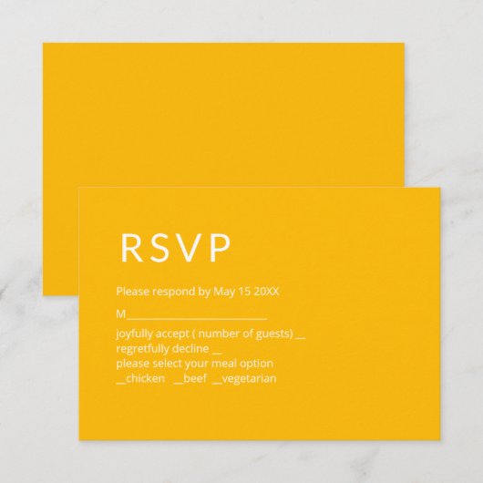 Minimalistische gele RSVP-kaart RSVP Kaartje (Voorkant / Achterkant)